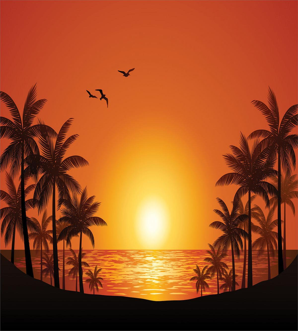 Tropic Sunset Trees Sun Sea — Pattern