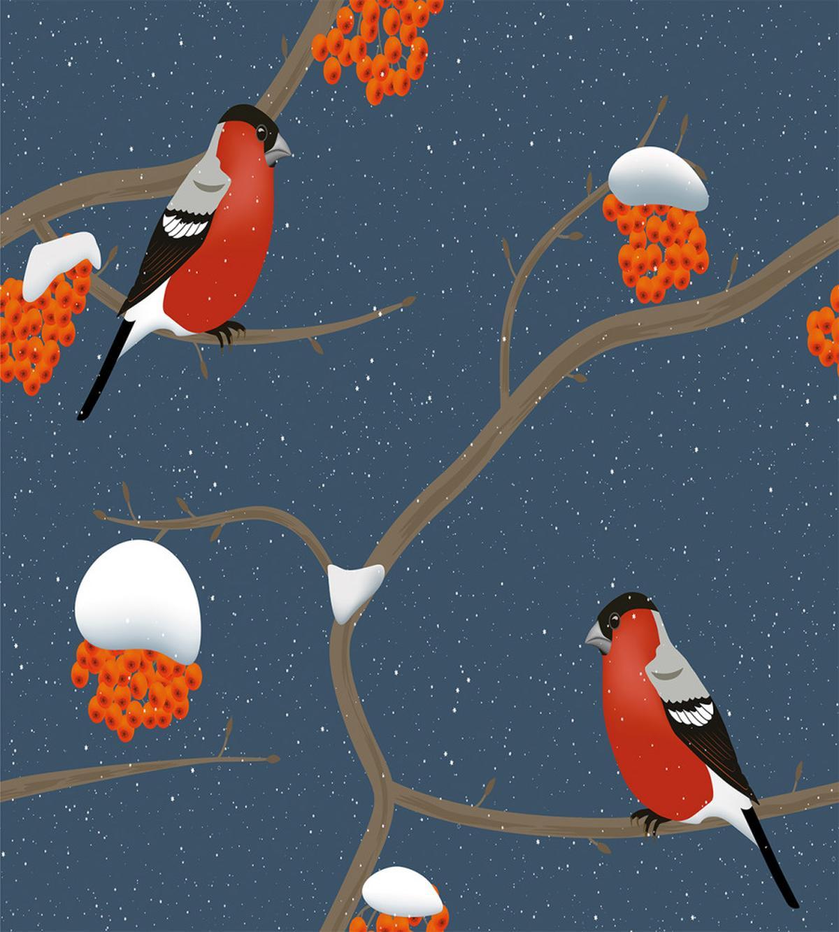 Snowy Tree Branches Birds — Pattern