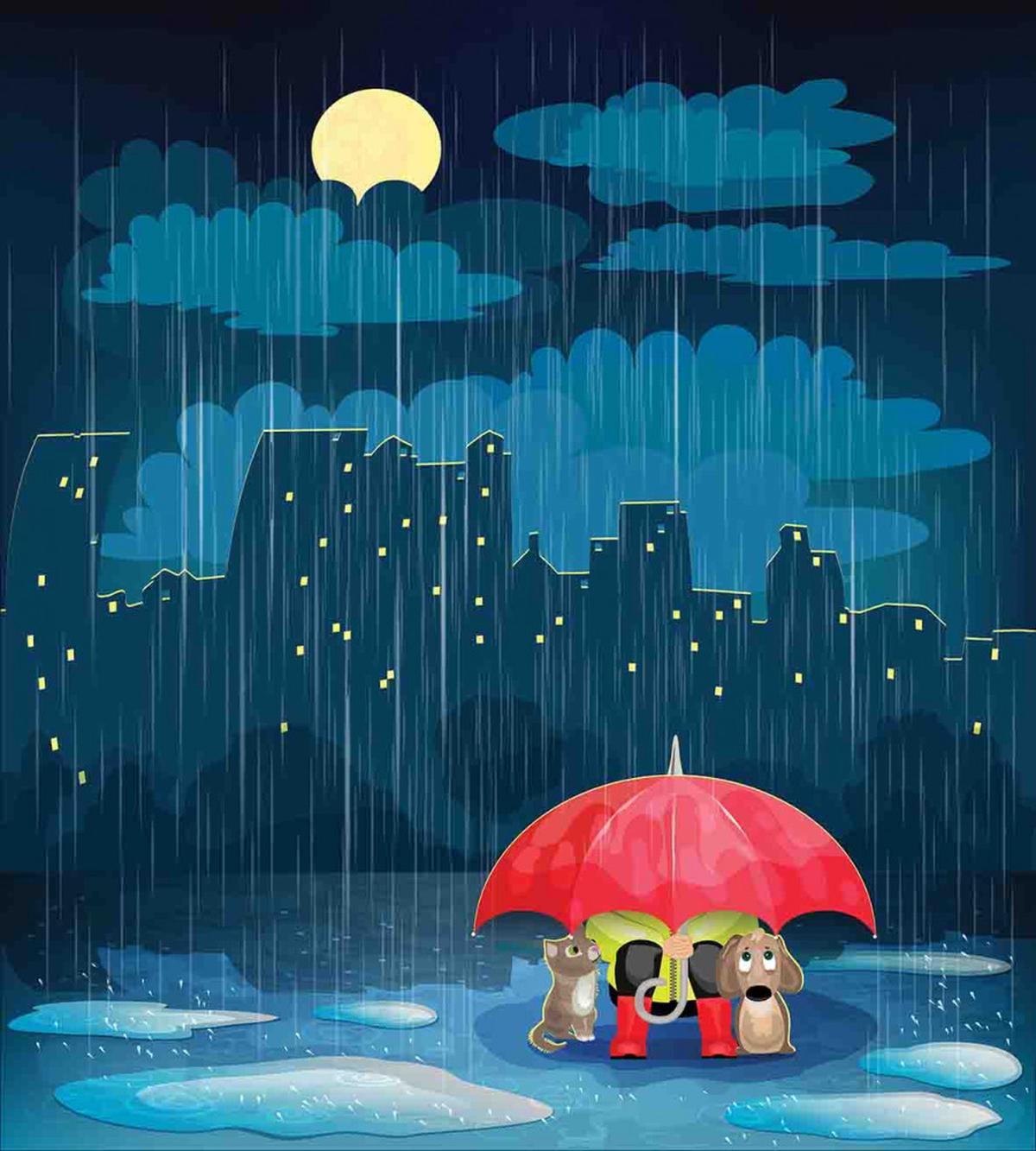 Cartoon Animal under Rain — Pattern