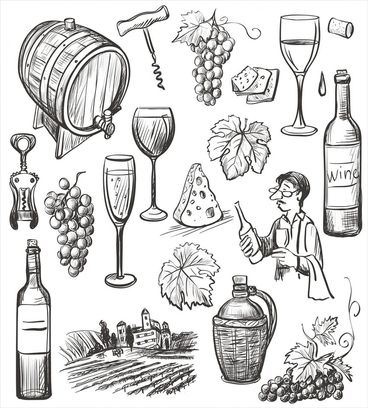 Gourmet Wine Set Sketchy — Pattern