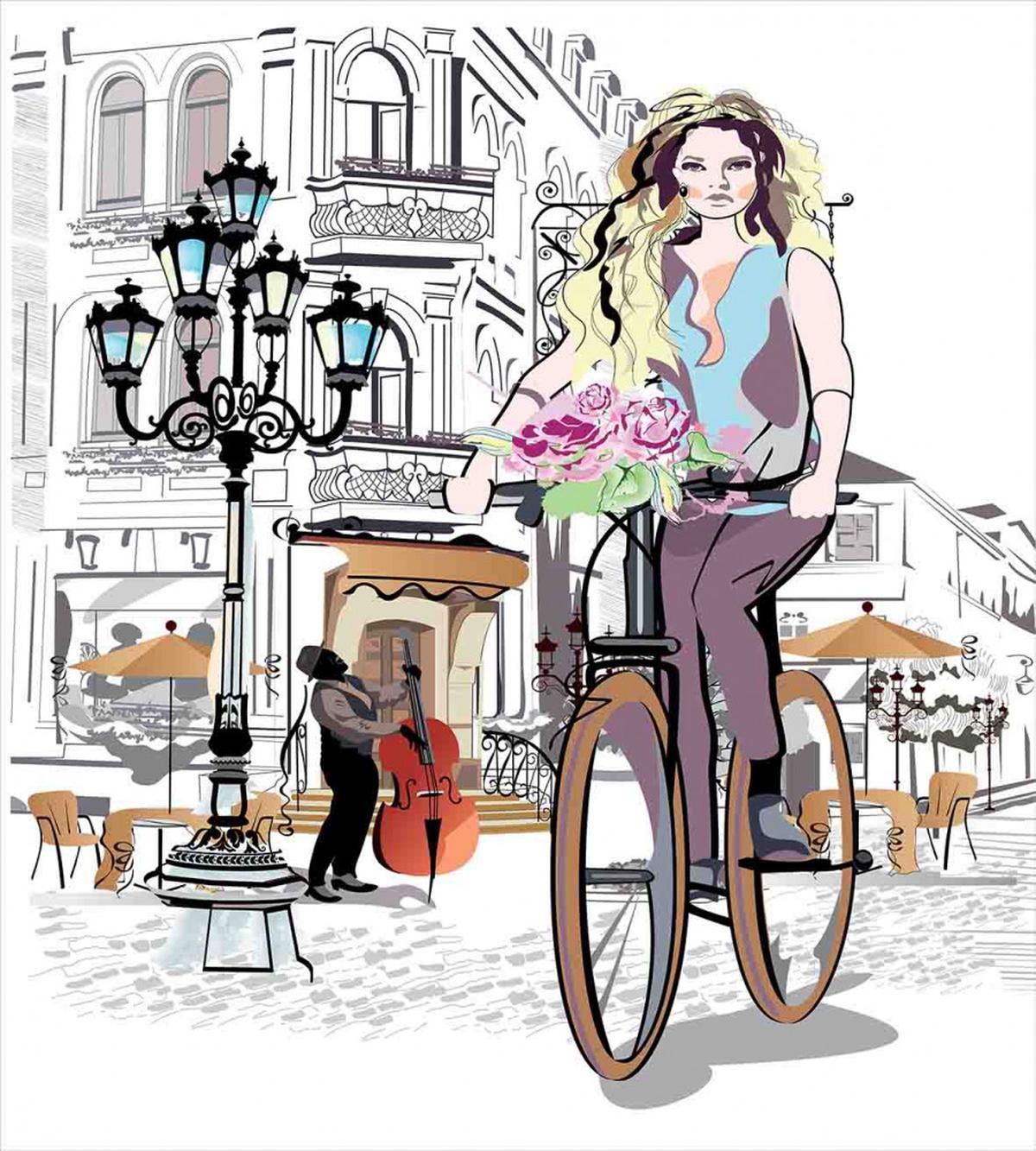 Lady Rides Bicycle Roses — Pattern