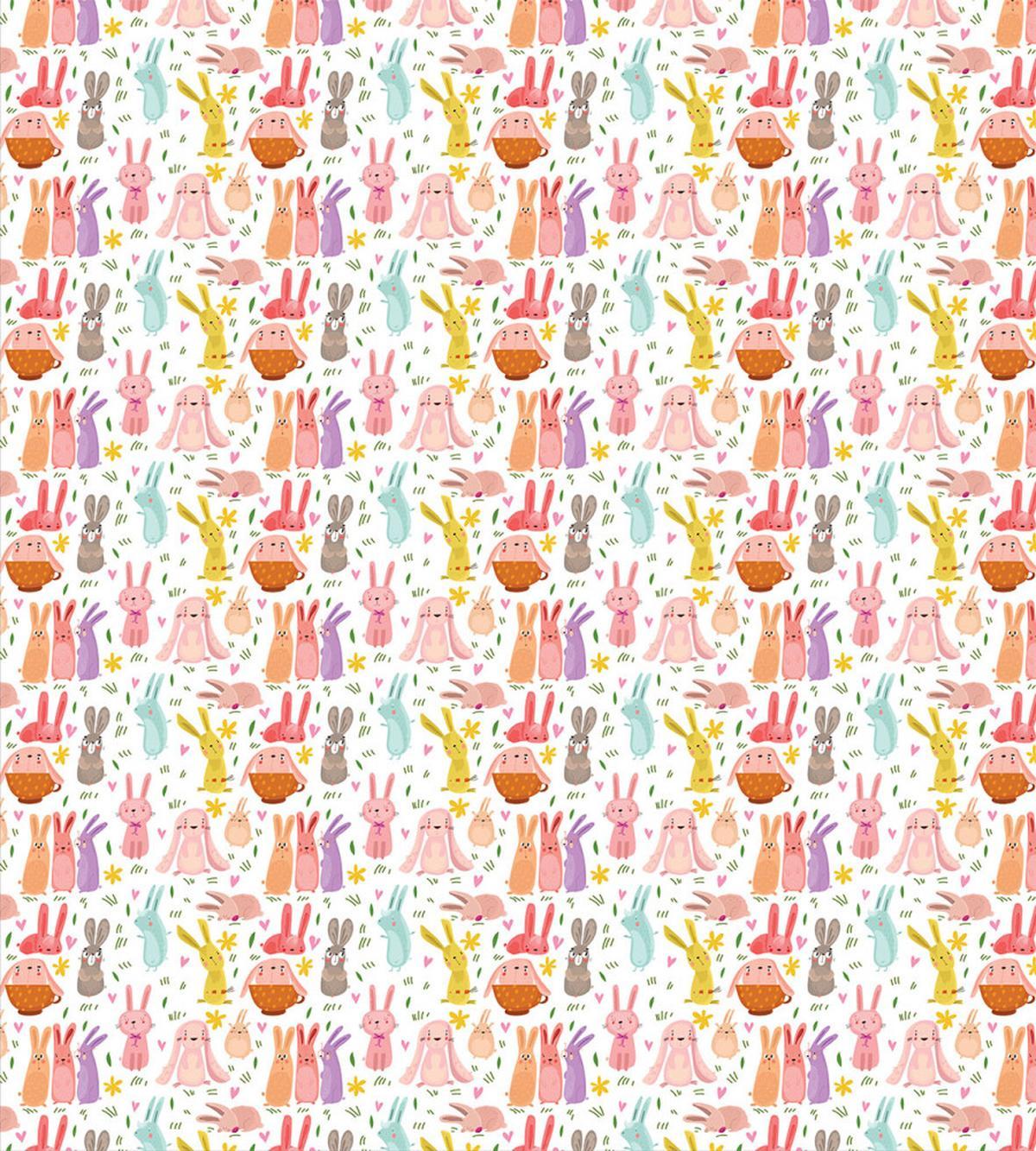 Colorful Rabbits Pink Hearts — Pattern