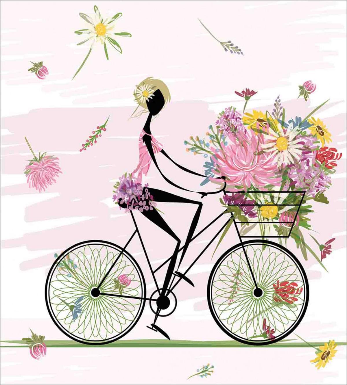 Girl Riding Bike Flowers — Pattern