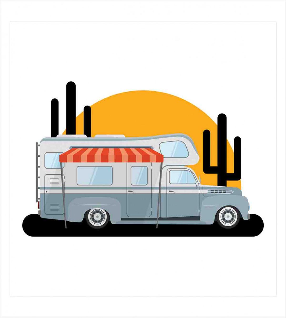 Cartoon Camper Trailer Sunset — Pattern