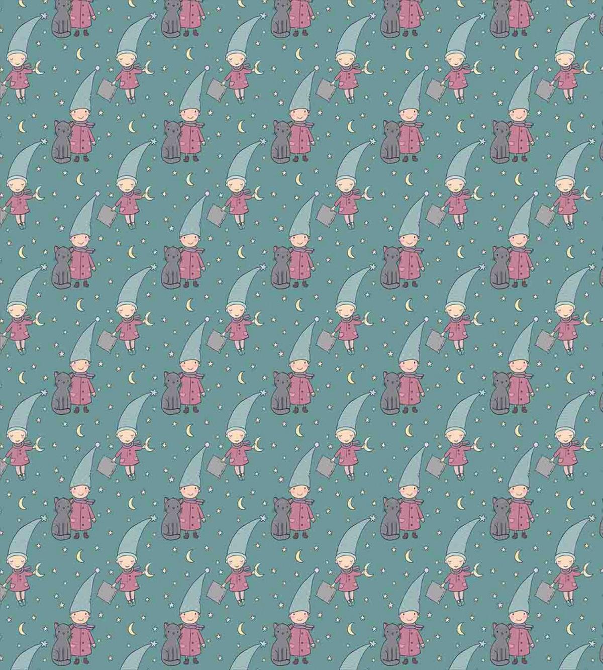 Kid with Cat Nighttime Sky — Pattern