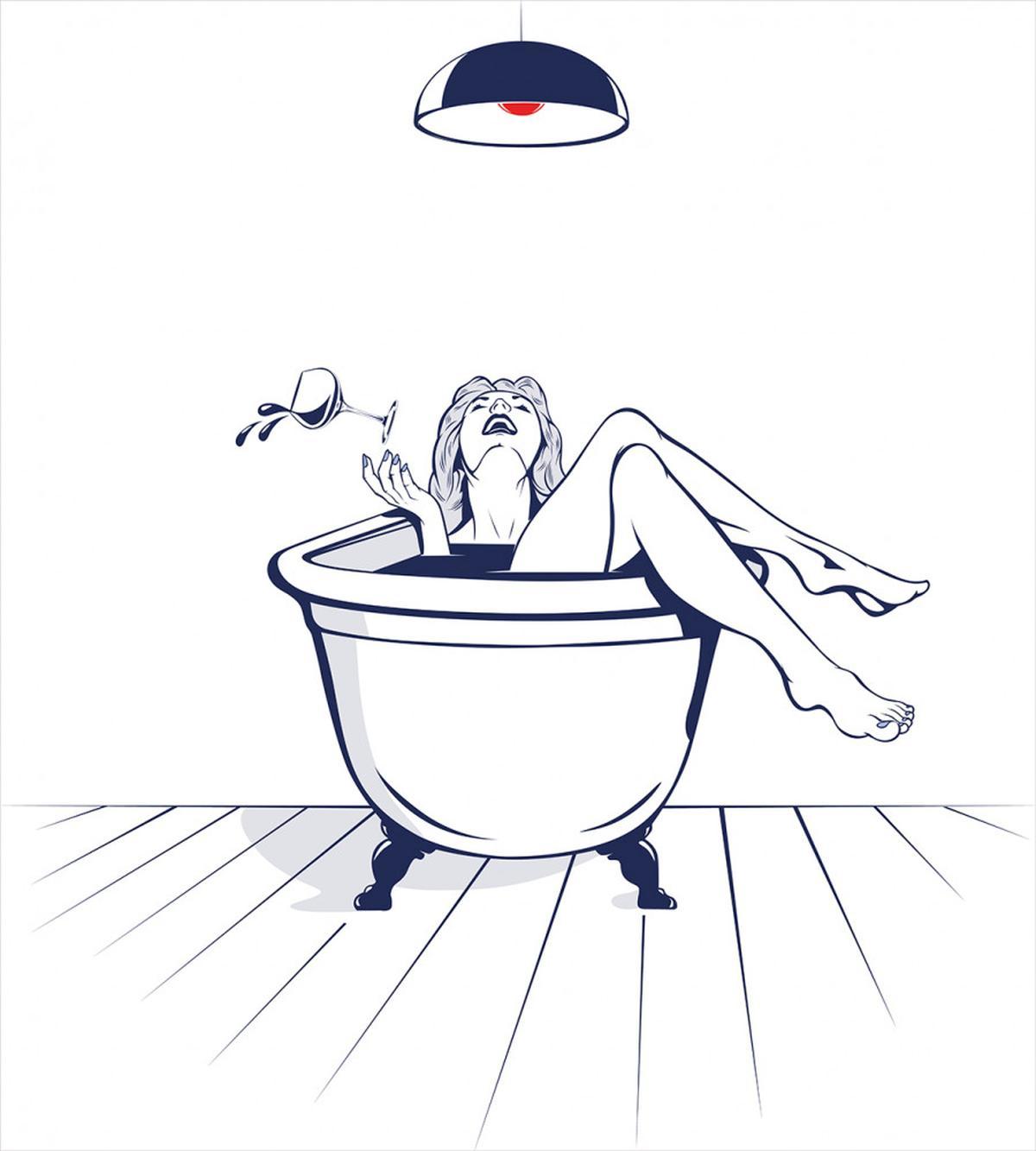 Young Woman in Bathtub Art — Pattern
