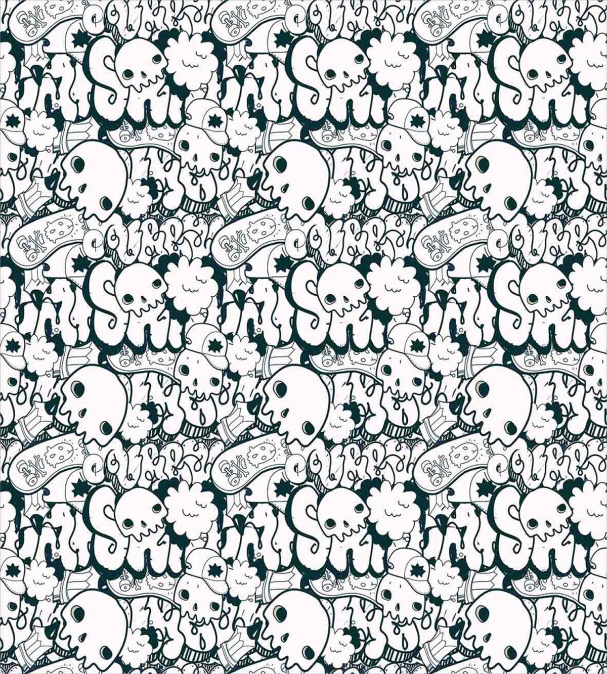 Skulls and Graffiti Doodle — Pattern