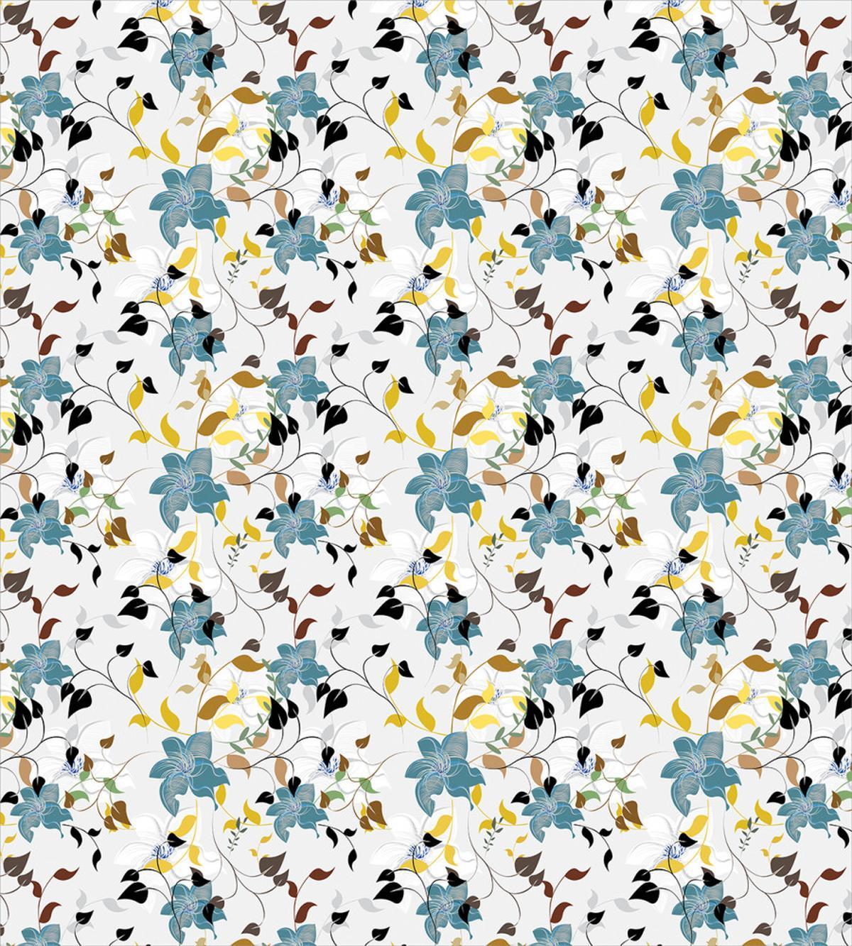 Blue Flowers Autumn Leaves — Pattern