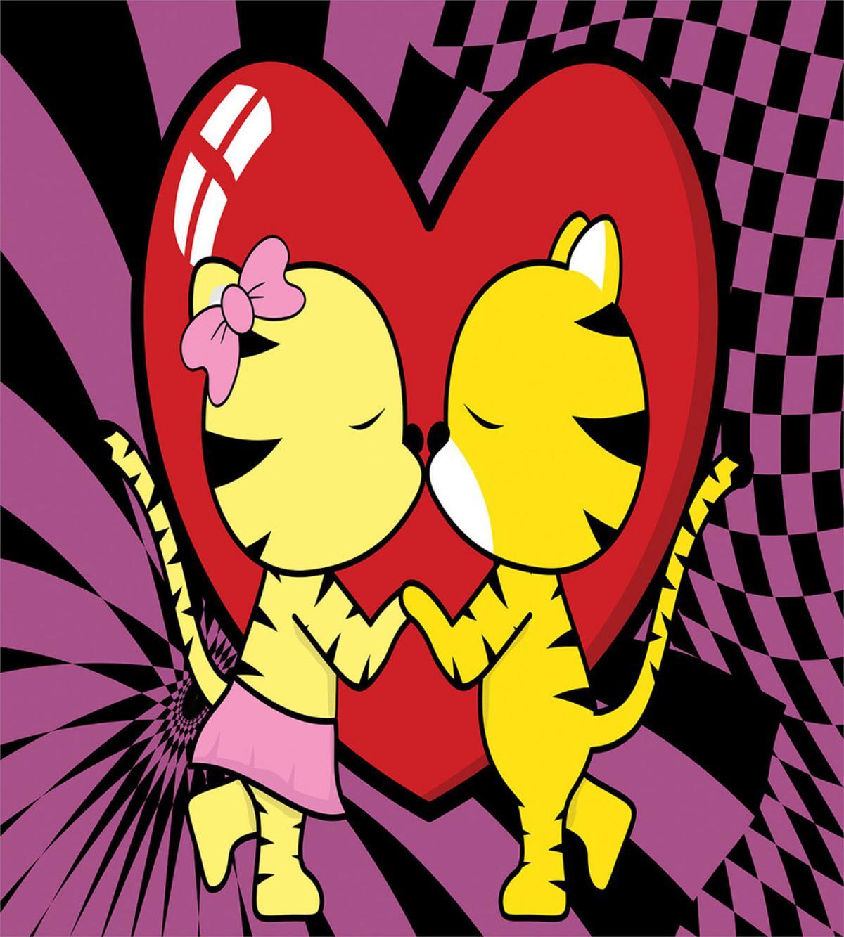 Cartoon Tigers Heart — Pattern