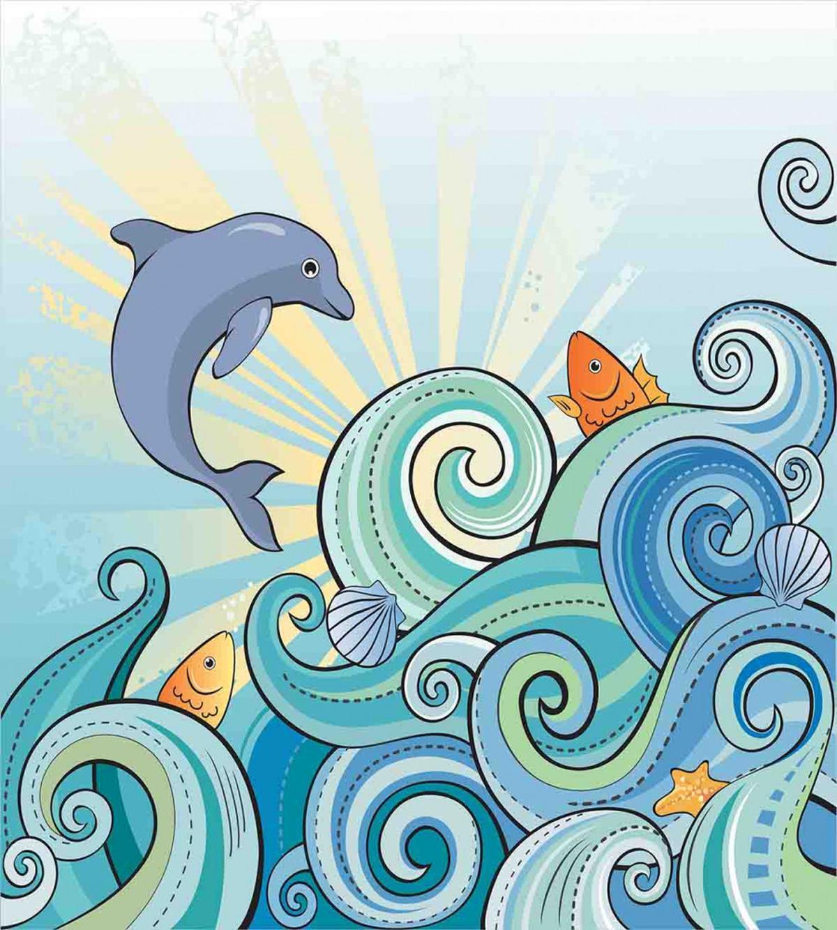 Cartoon Dolphin Ocean — Pattern