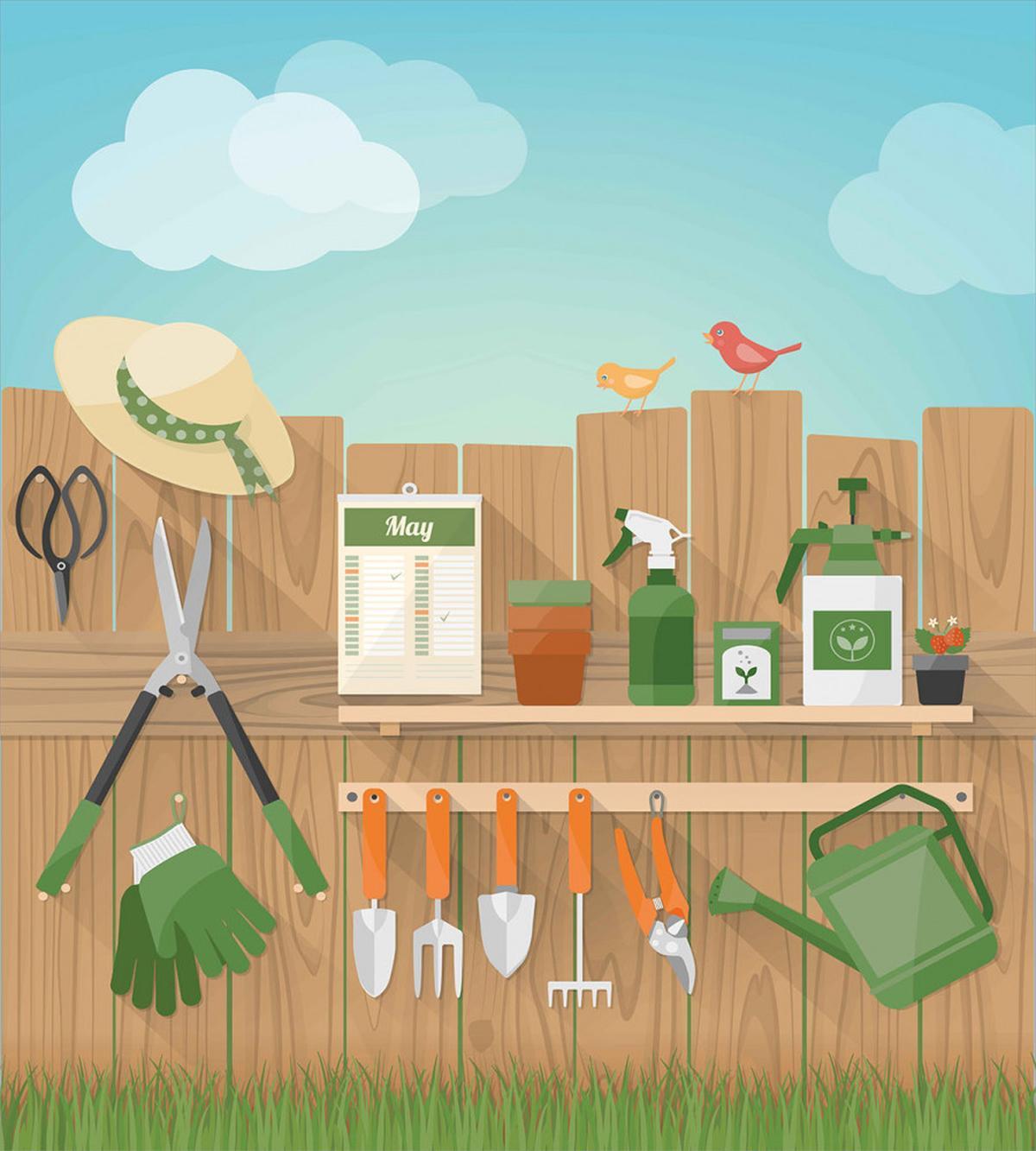 Gardening Items Grass Birds — Pattern
