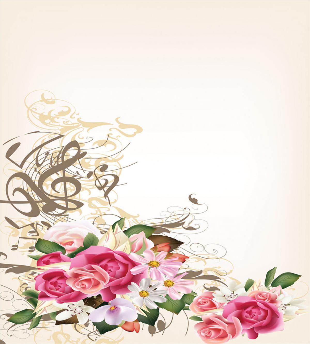 Flowers and Music Notes — Pattern