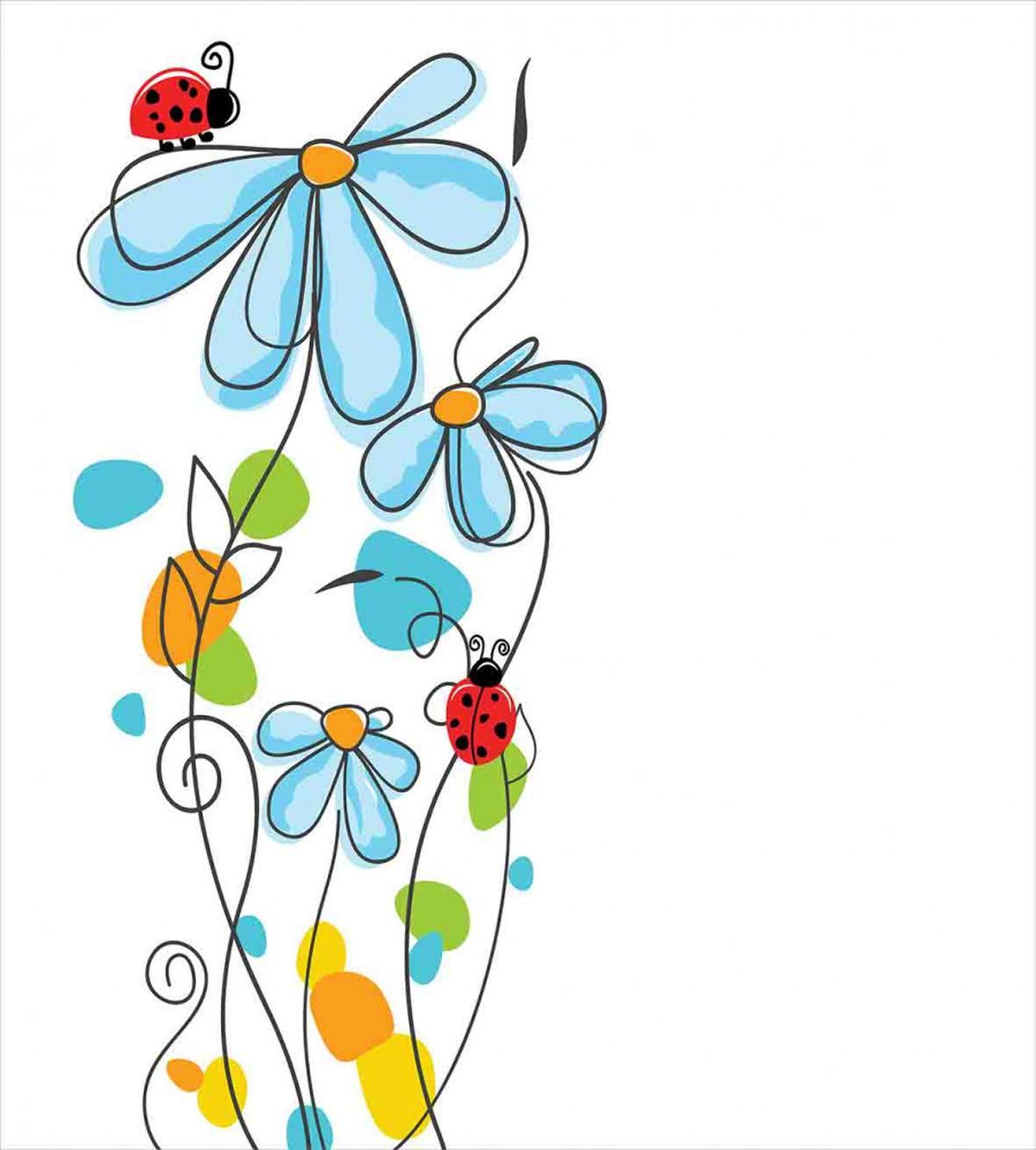 Cartoon Ladybugs Flowers — Pattern