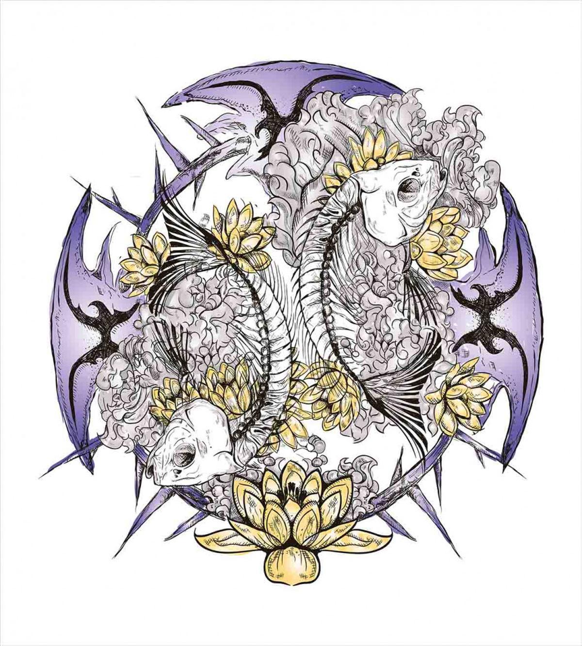Fish Skeleton Lotus Art — Pattern