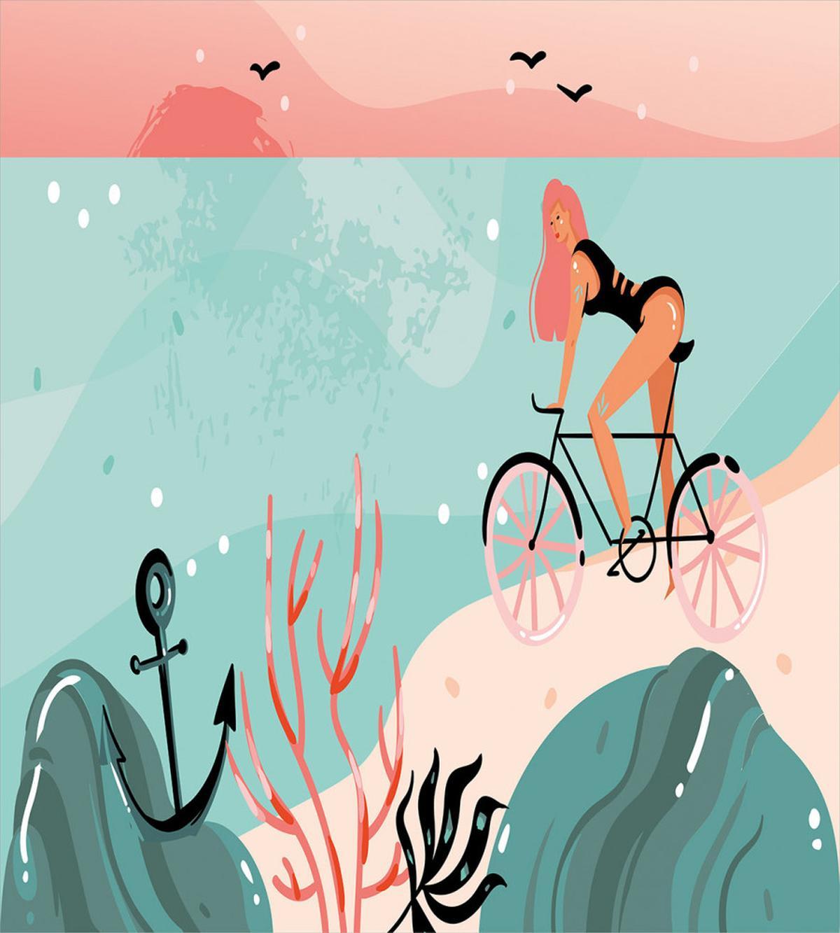 Woman Cycling in Sea — Pattern