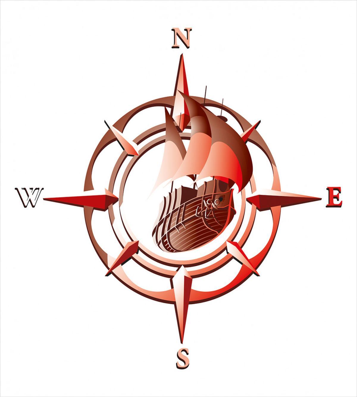 Red Windrose with Ship — Pattern