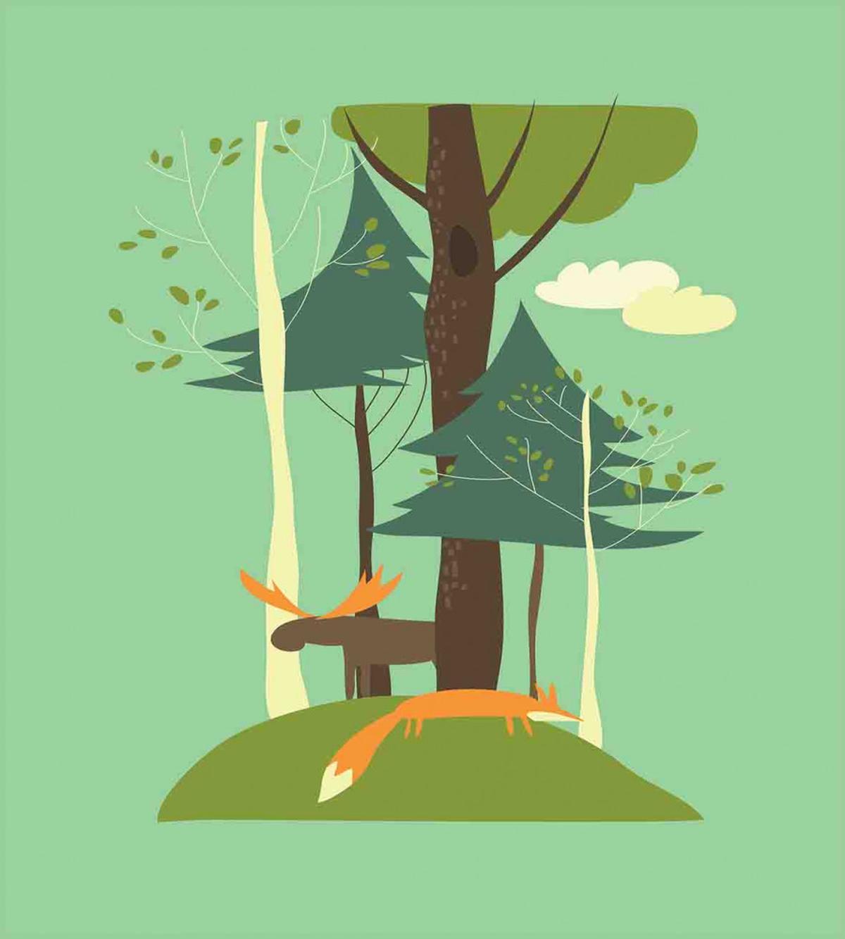 Elk and Fox in Forest — Pattern