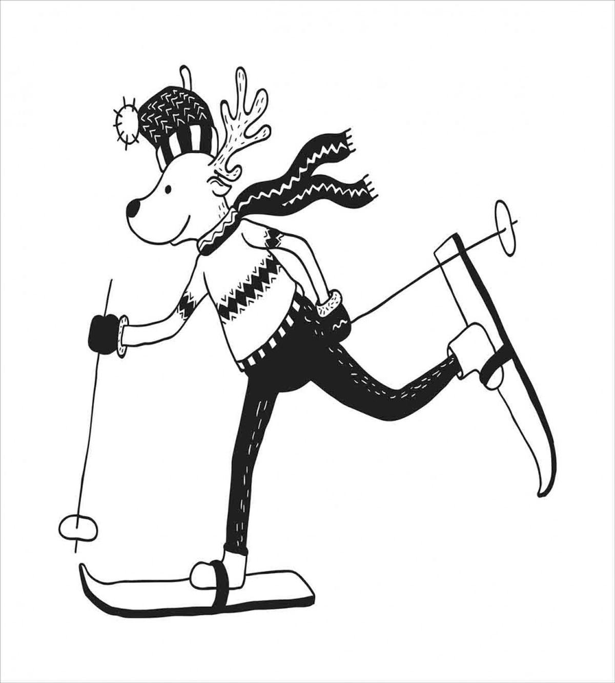 Skiing Funny Reindeer — Pattern