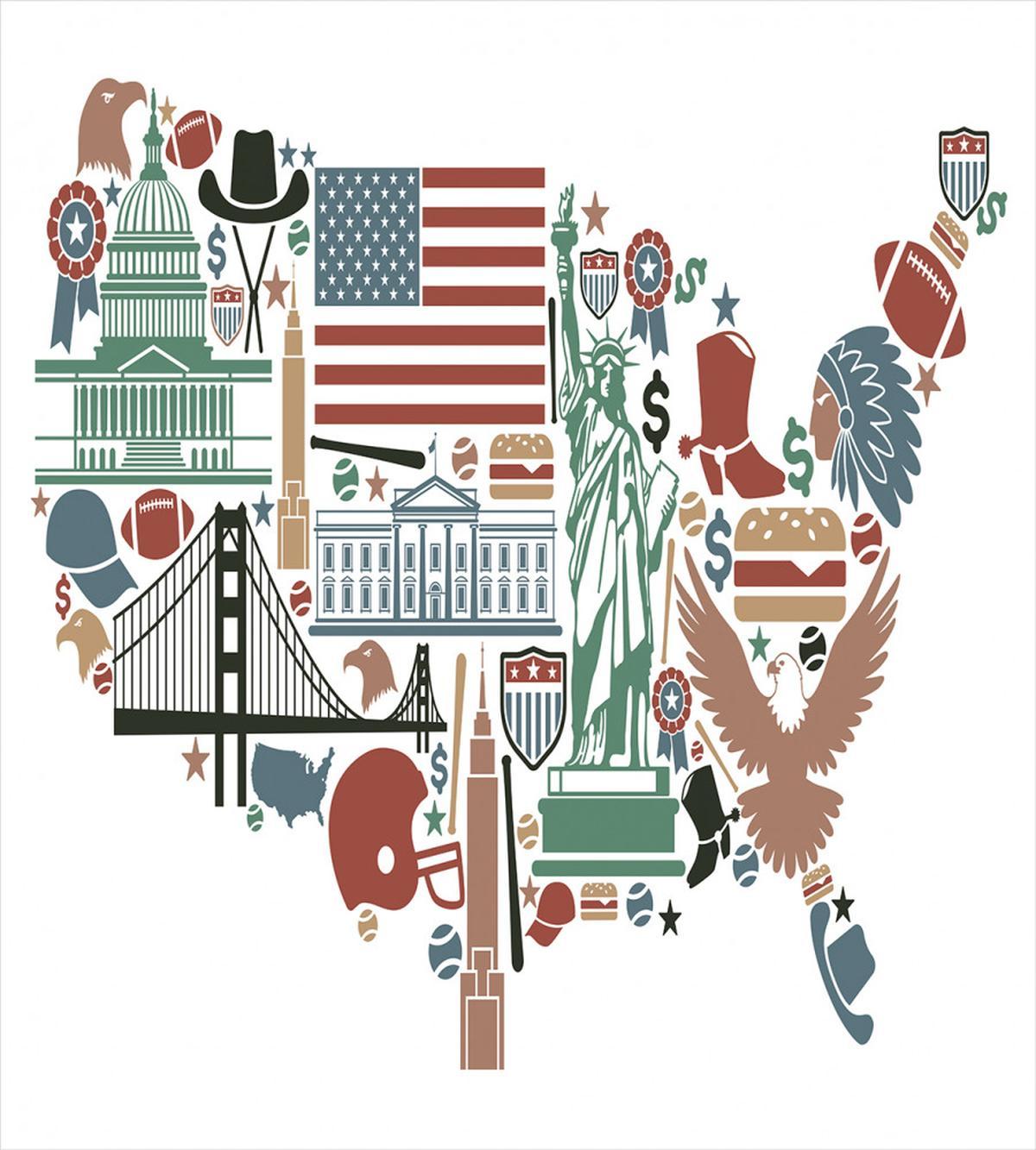 Travel Landmarks USA Flag — Pattern