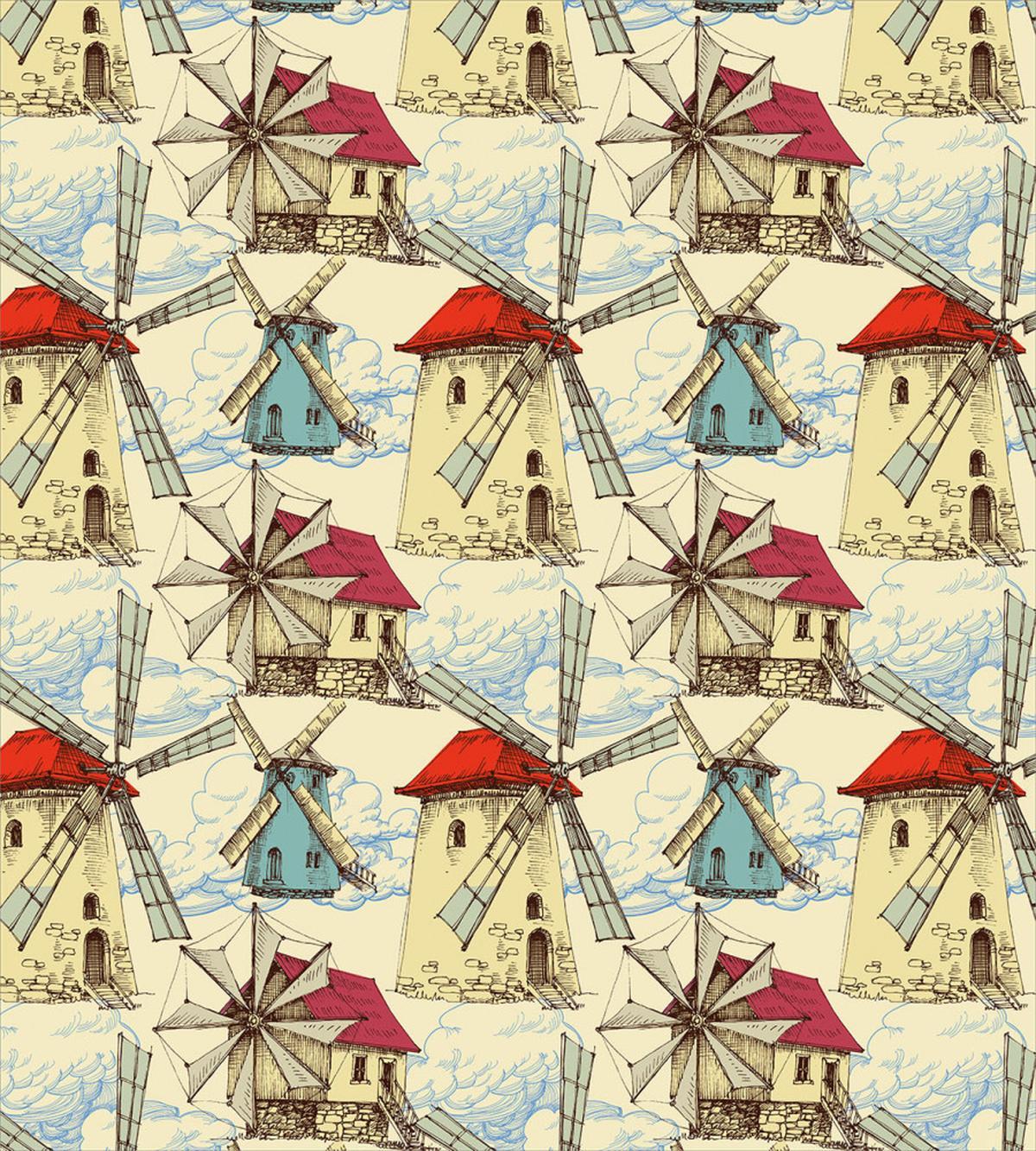 Sketchy Wind Mill and Clouds — Pattern