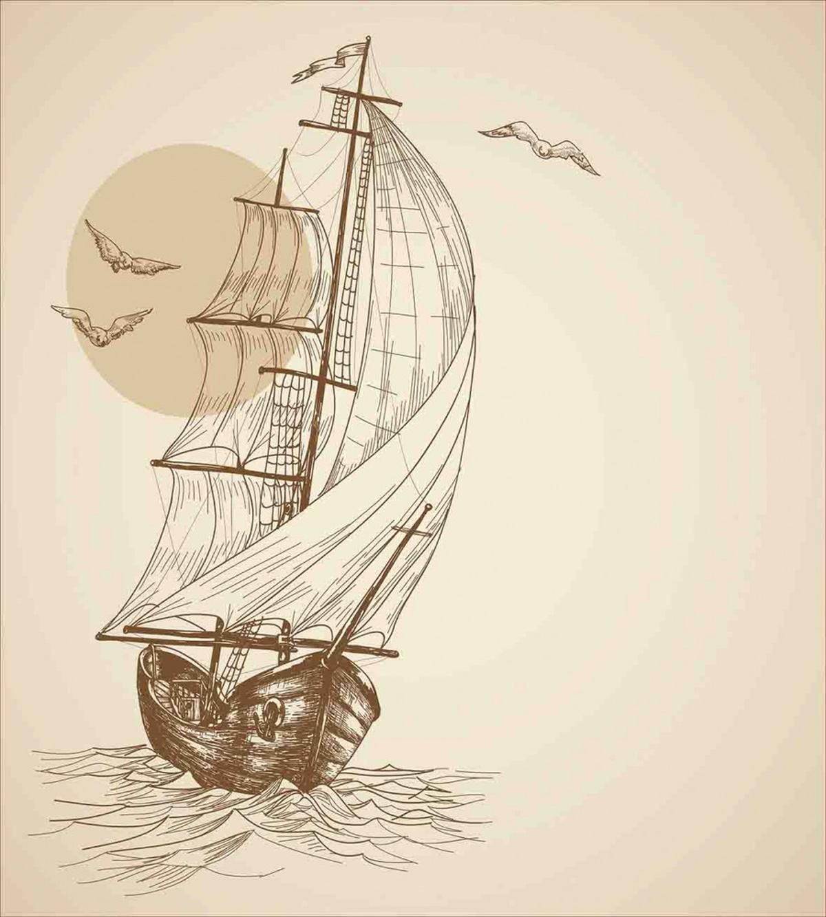 Sailing Ship Birds Sun — Pattern