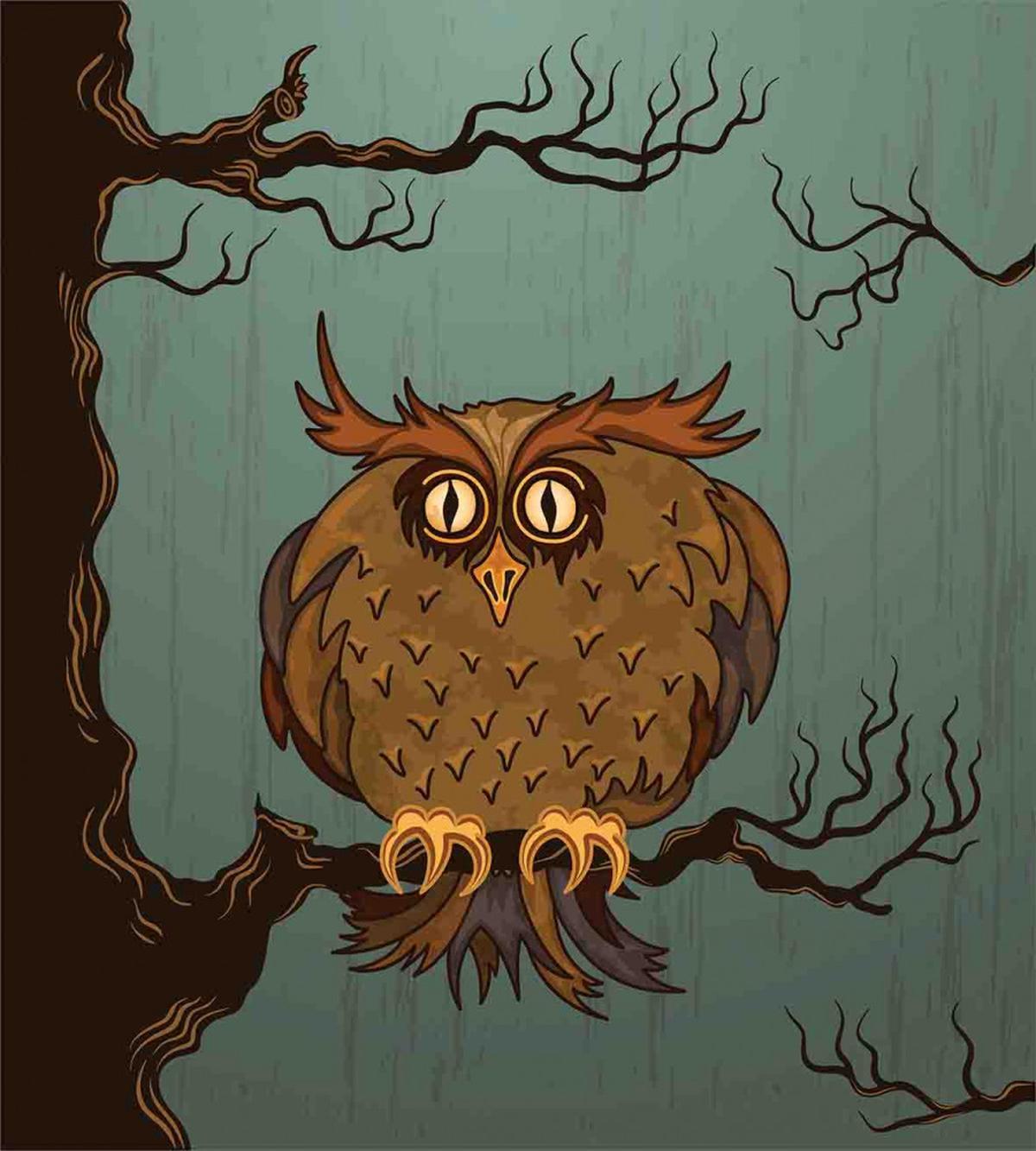 Tired Owl on Oak Tree — Pattern