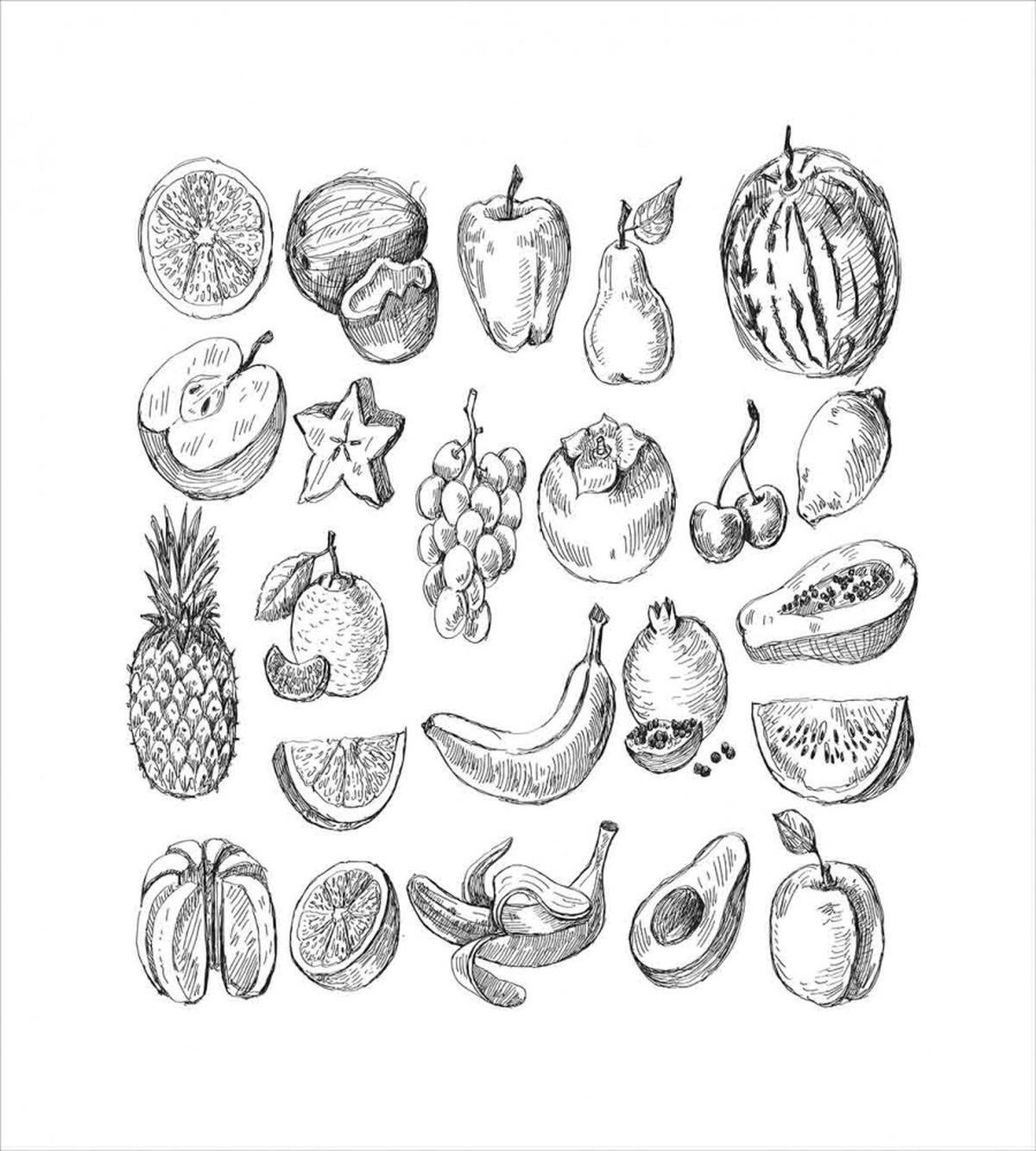 Hand Drawn Berries Food — Pattern