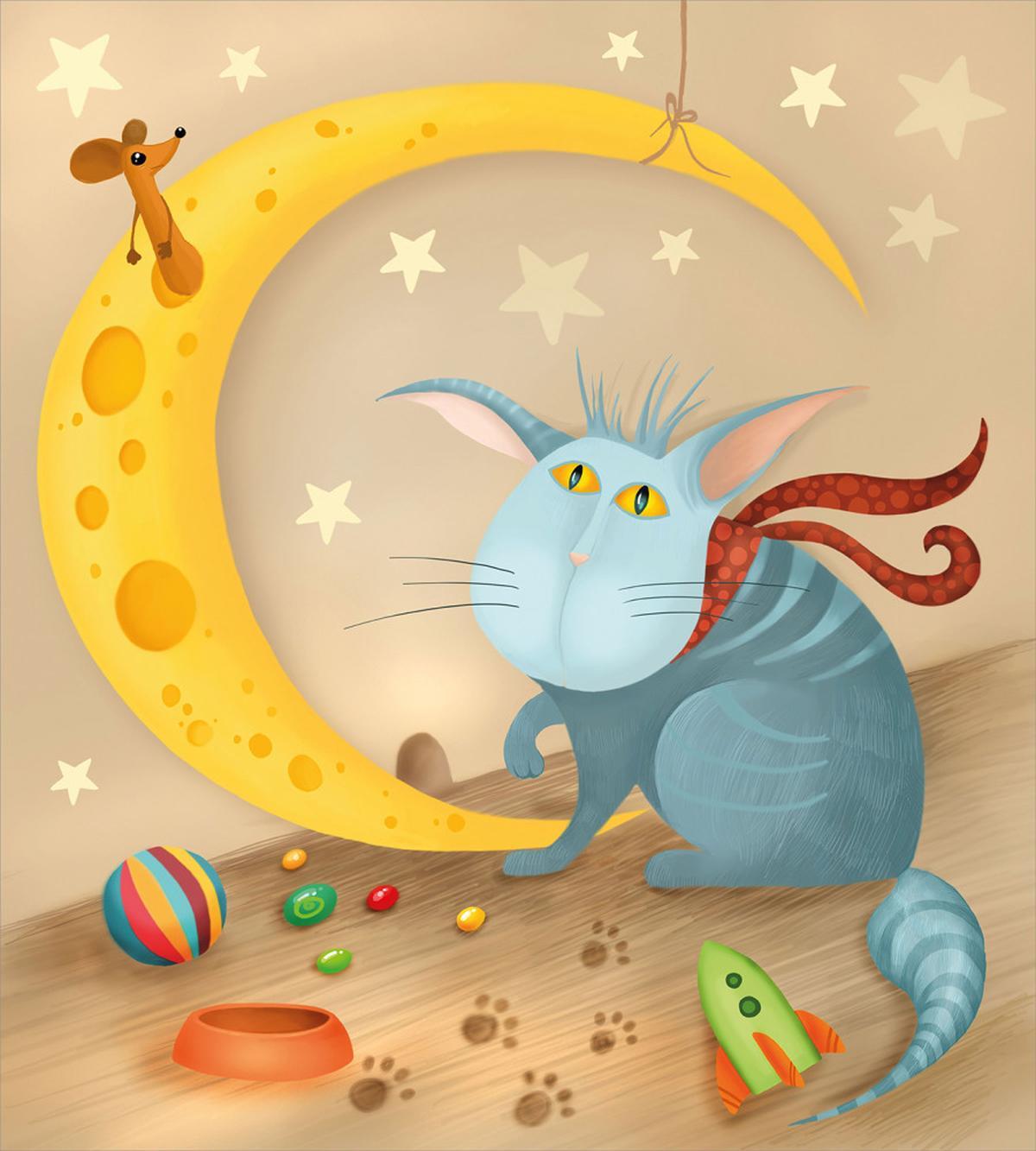Cat Mouse Crescent Moon — Pattern