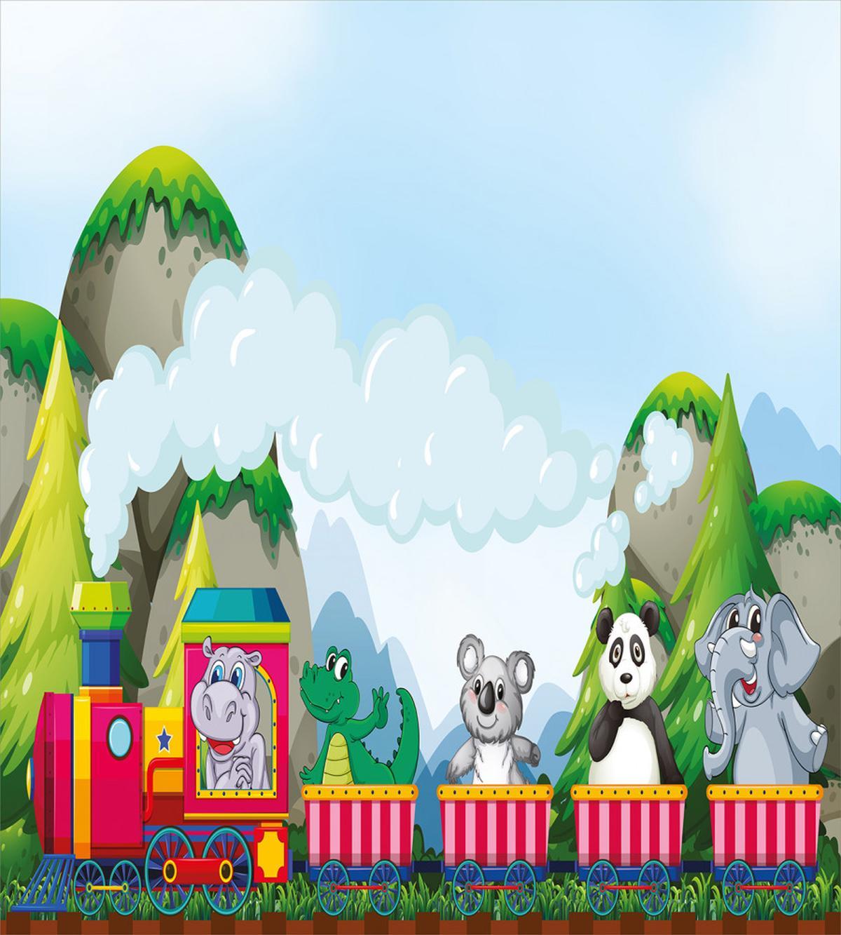 Cartoon Animals on Train — Pattern