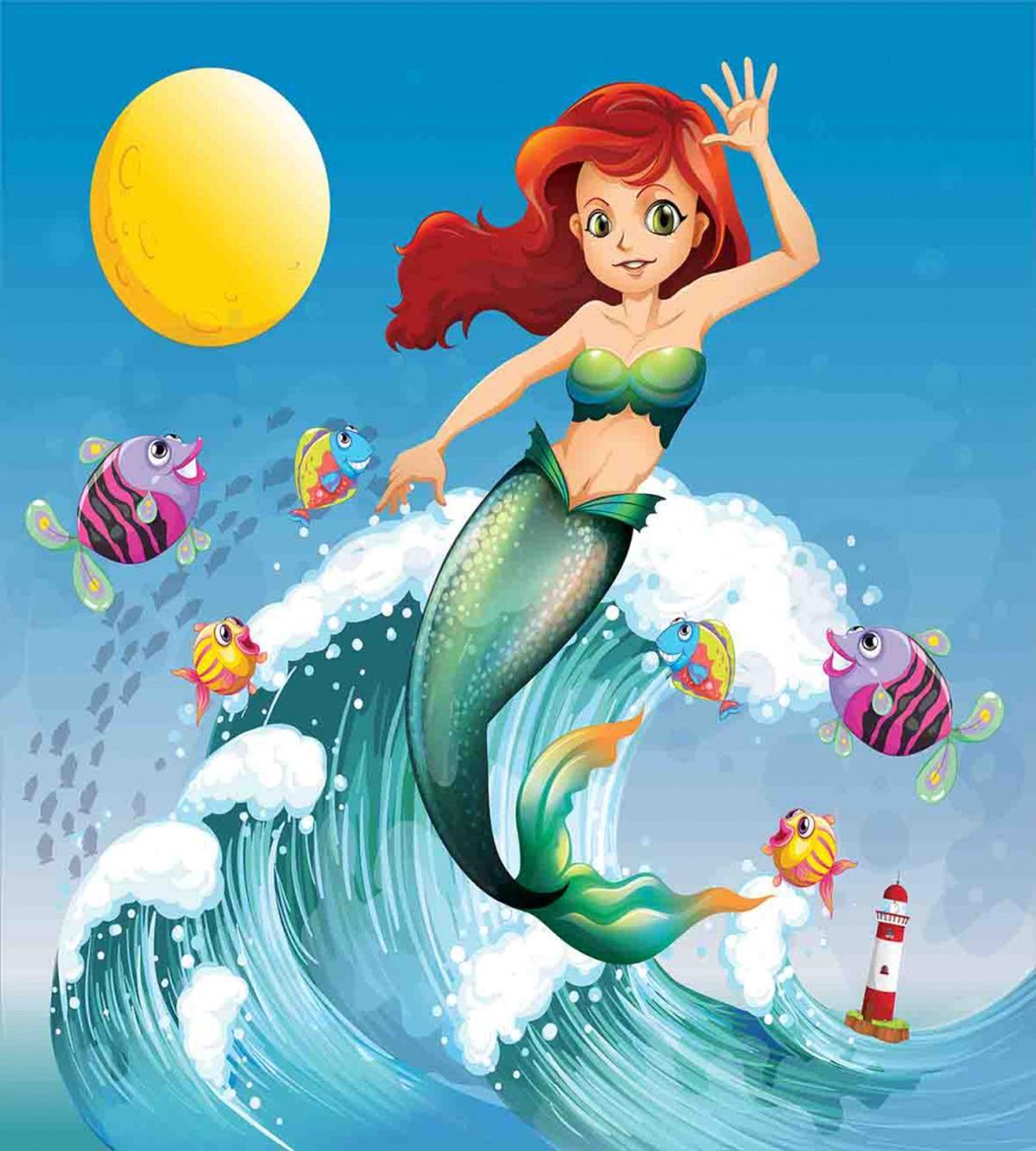 Wave with Cartoon Fish — Pattern