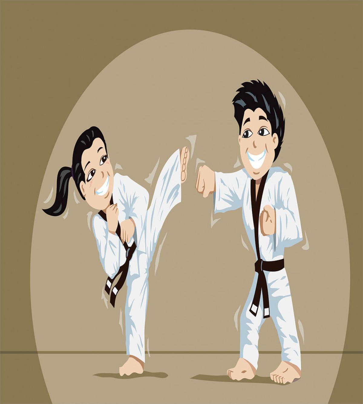 Children Karate Cartoon Art — Pattern