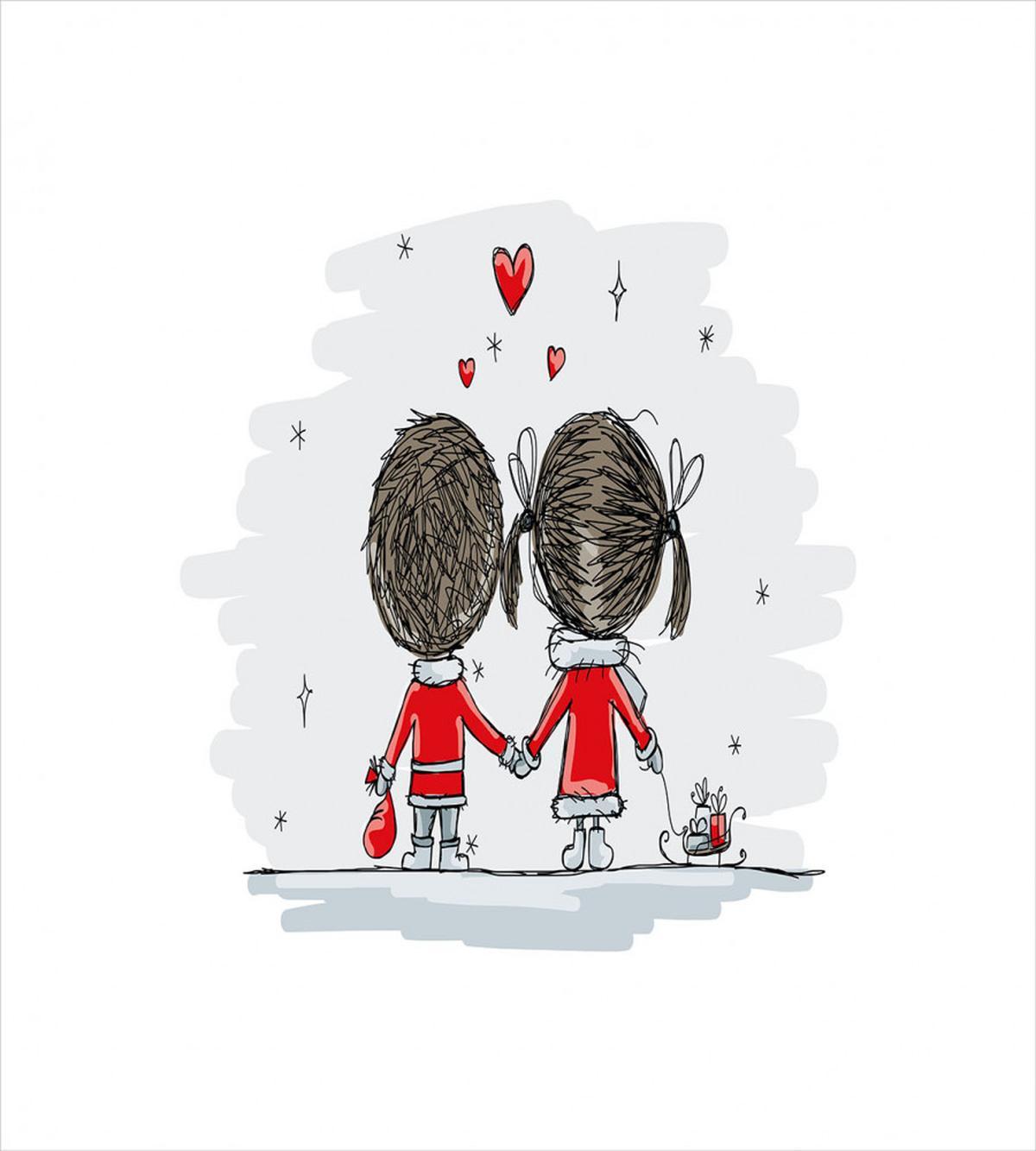 Couple Cartoon Art Style — Pattern