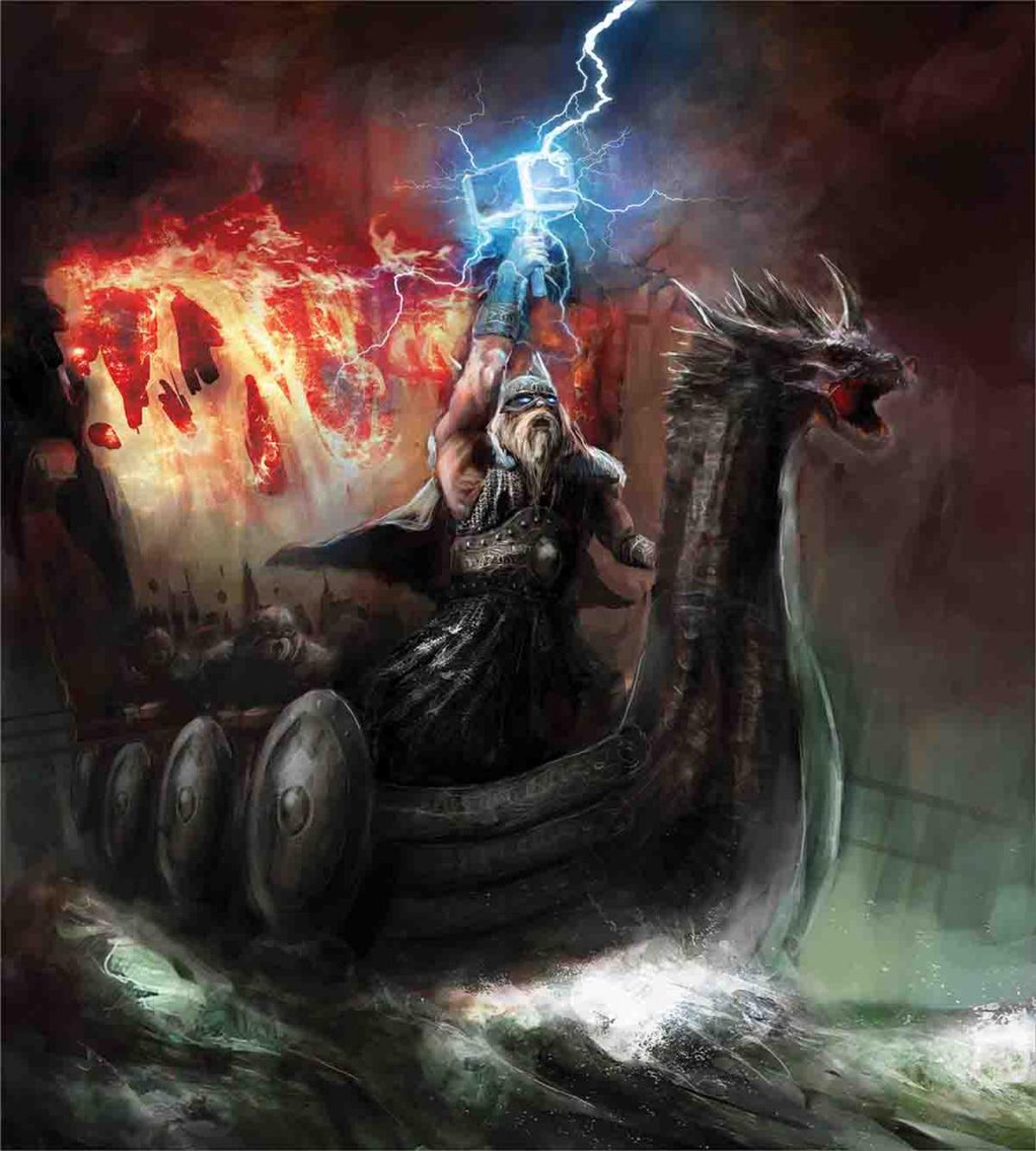 Vikings Boat Stormy Sea — Pattern