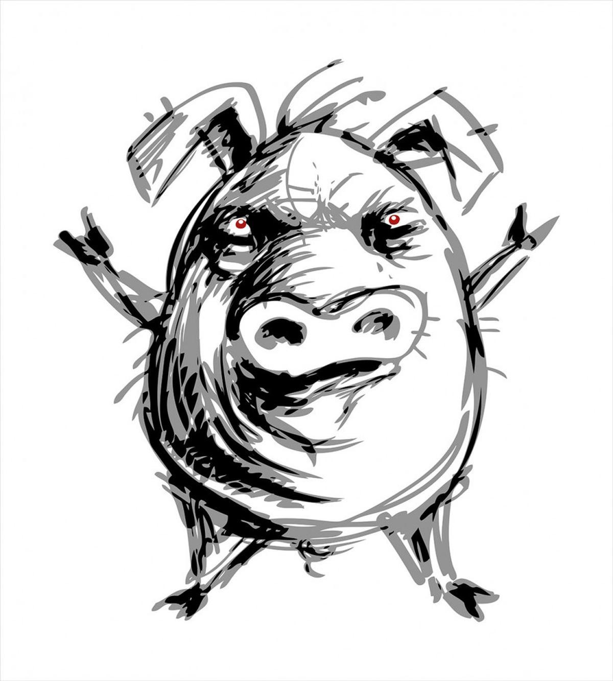 Sketch of Angry Rebel Pig — Pattern