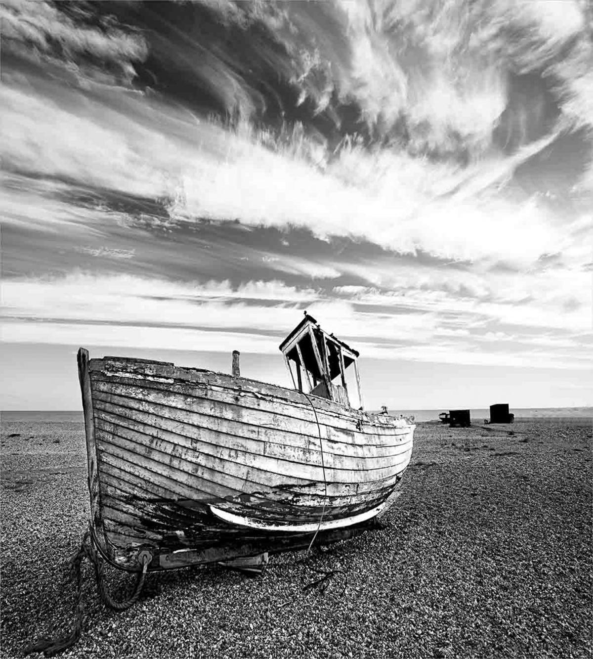 Wooden Boat on Beach Dusk — Pattern