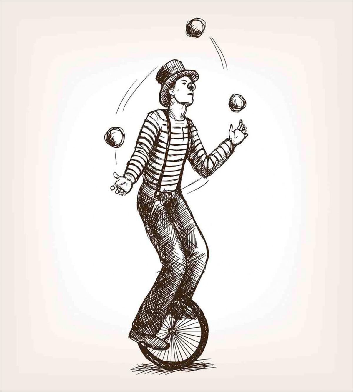 Juggler Clown on Wheel — Pattern