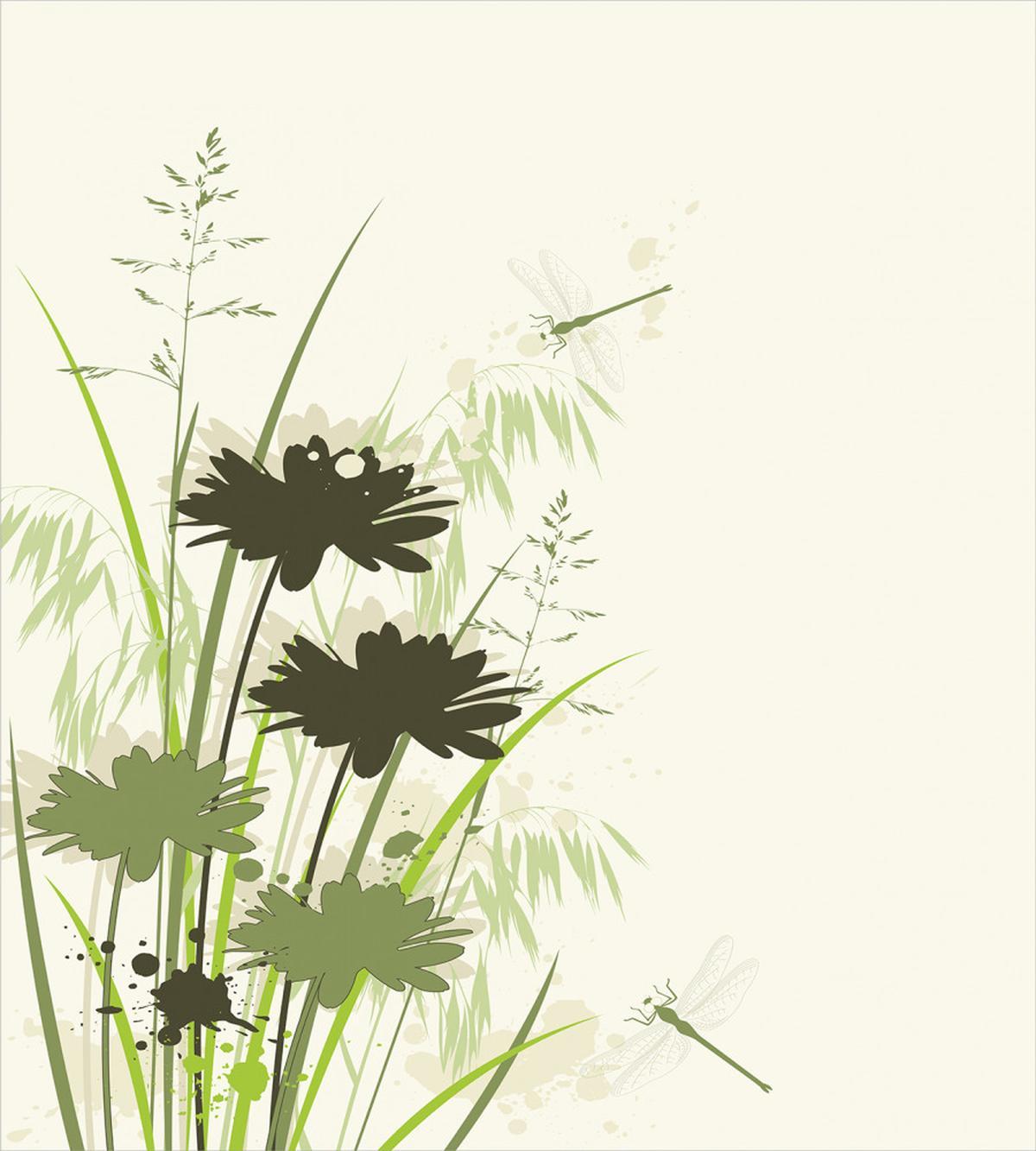 Flowers Leaves Dragonfly — Pattern