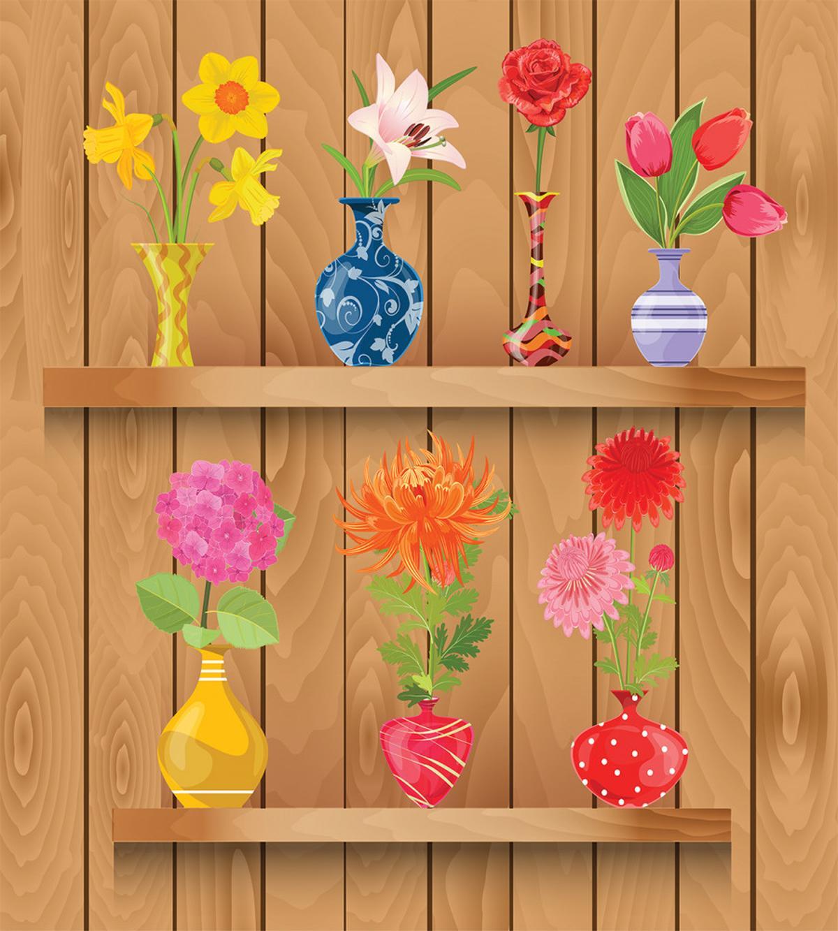 Cartoon Flowers in Vase — Pattern