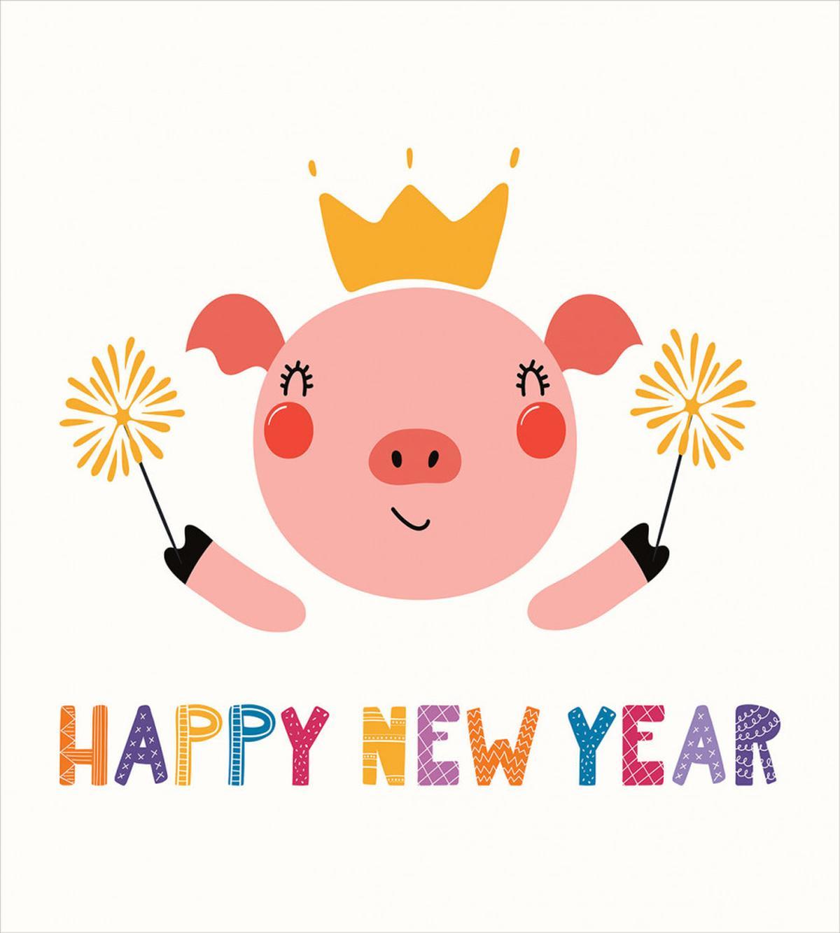 Happy New Year Animal in Crown — Pattern
