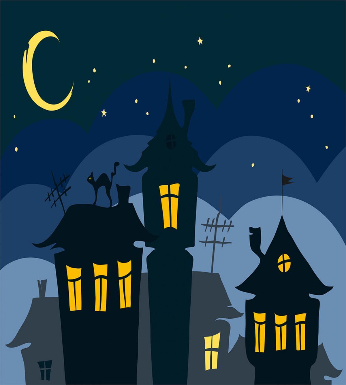 Cartoon Town with Cat — Pattern