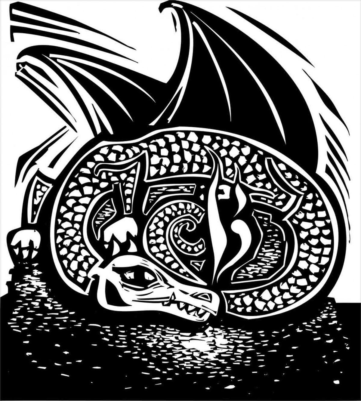 Curled up Dragon Sketch — Pattern