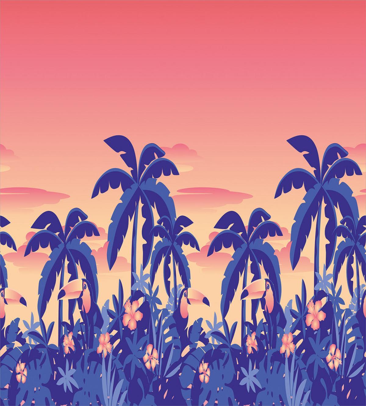 Palm Tree Toucan Sunset Art — Pattern