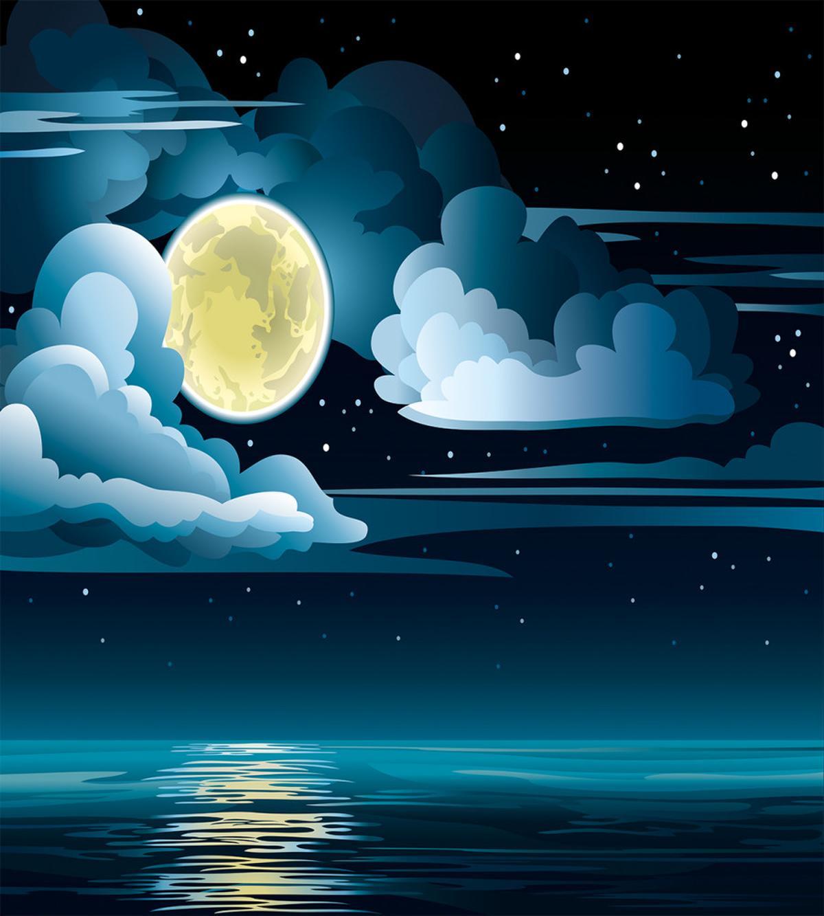 Clouds Full Moon Stars — Pattern