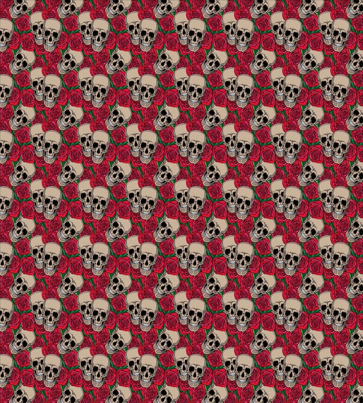Skulls Red Blossoms Retro — Pattern