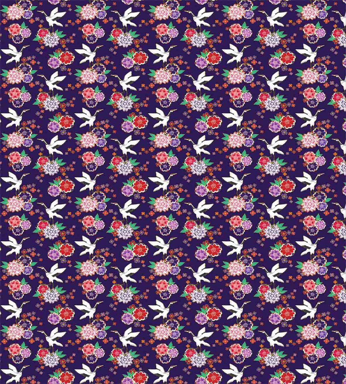 Flying Crane and Flowers — Pattern
