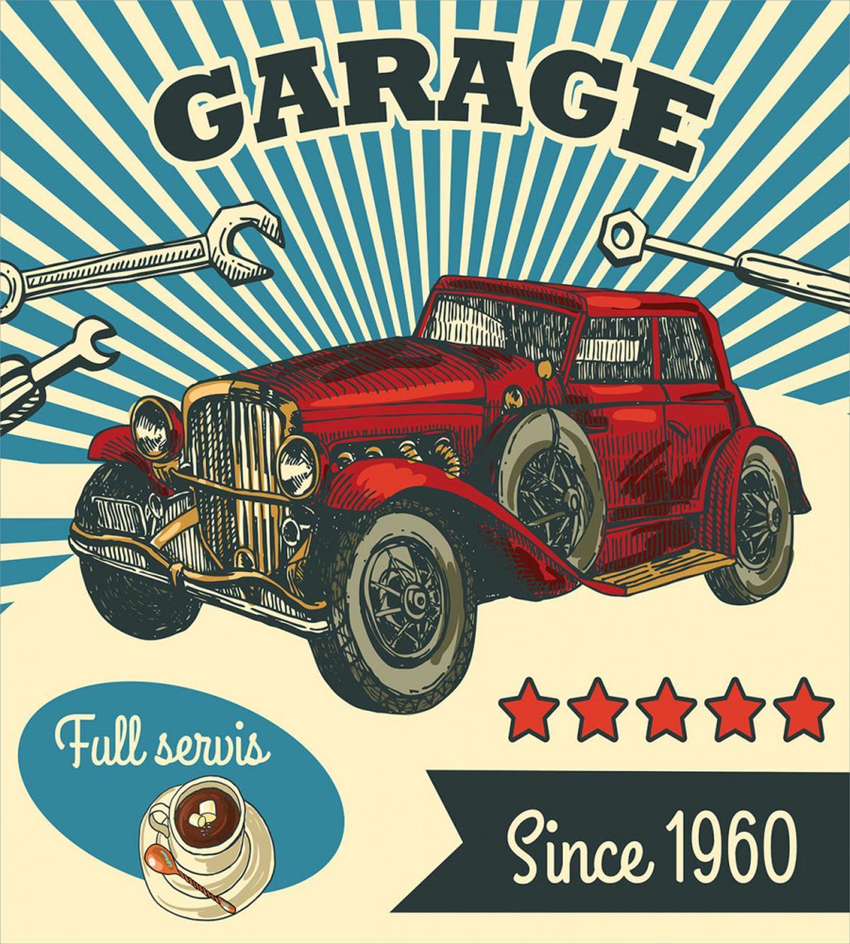 Retro Car Garage Art — Pattern
