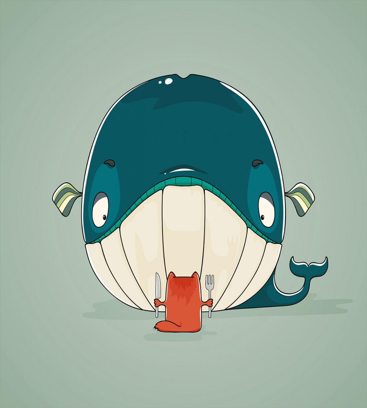 Kitten Eating Huge Fish — Pattern
