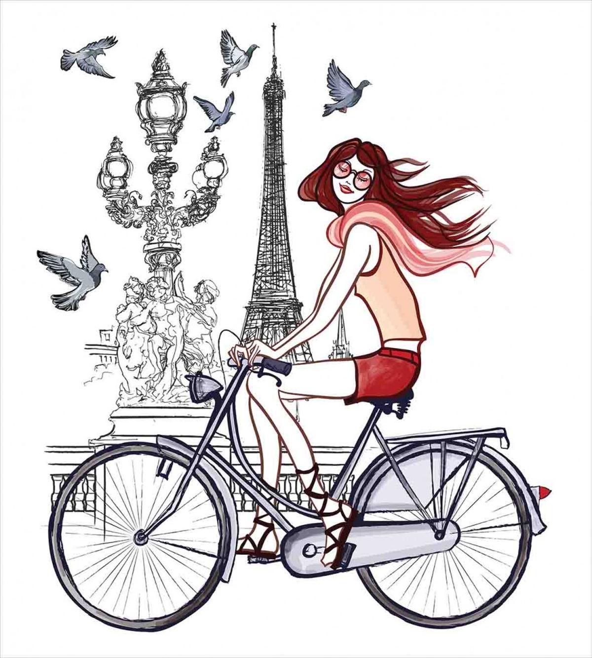 Woman on Bike Eiffel — Pattern