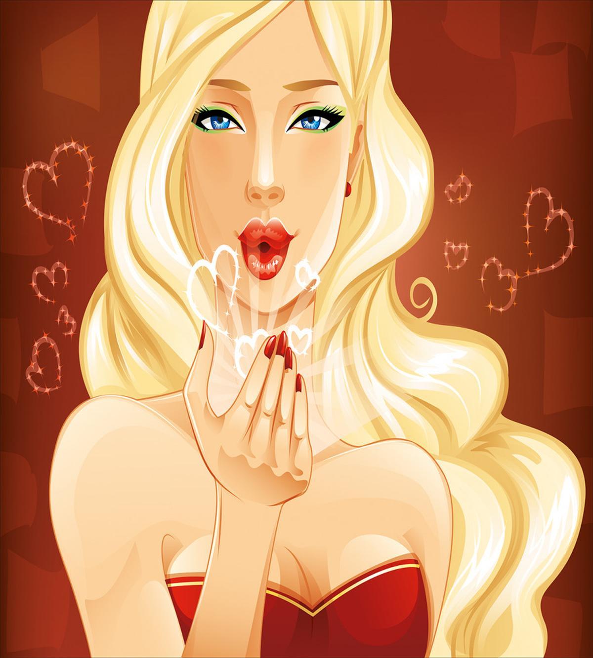 Young Blonde Woman Kisses — Pattern