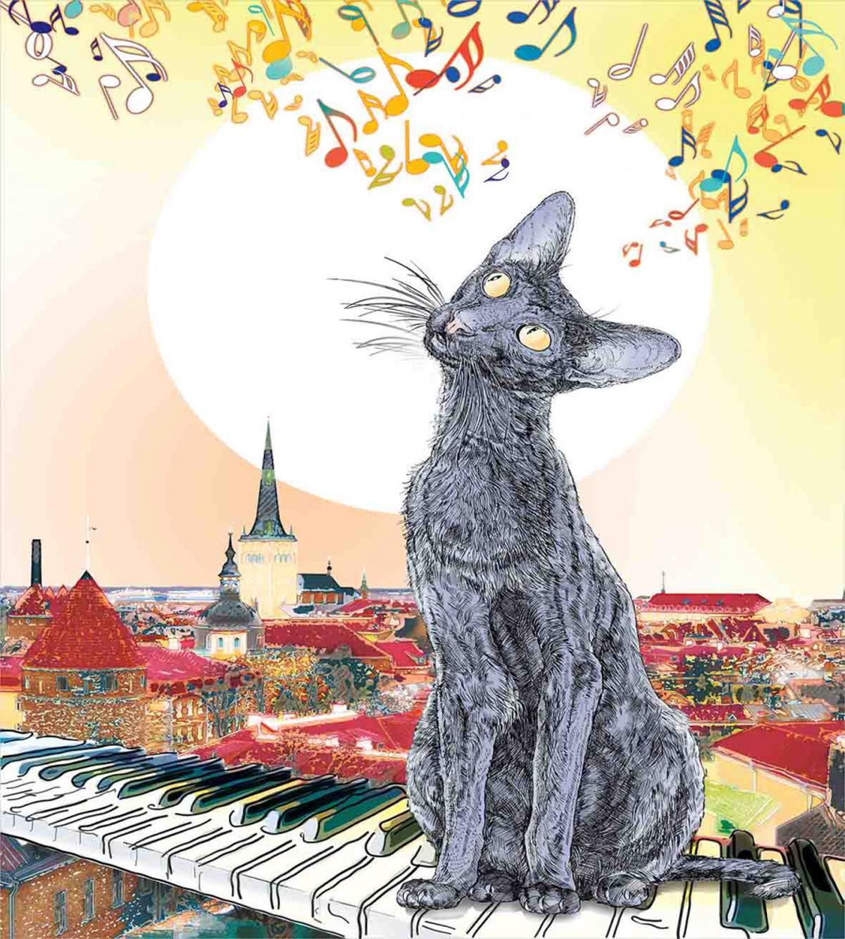 City Skyline Kitty Piano — Pattern